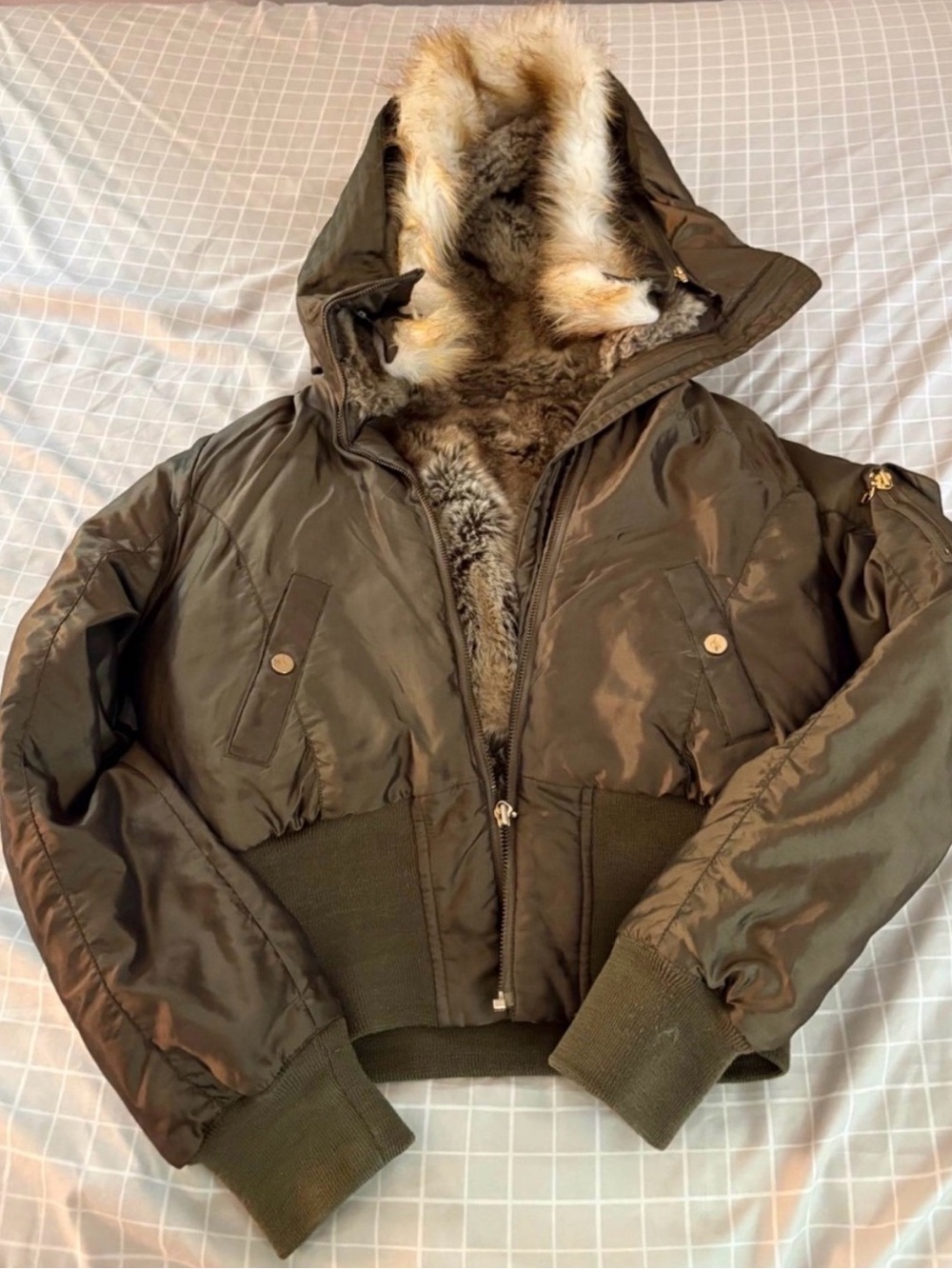 Baby Phat Olive Green Bomber Jacket with Faux Fur Trim